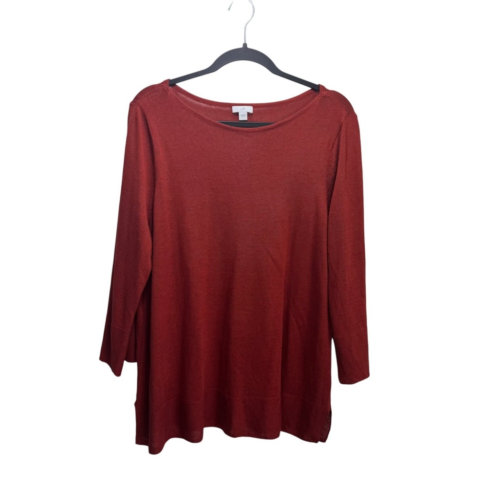 J Jill Linen Modal Cotton Knit Capsule Minimalist Tunic Top L Orange Burnout